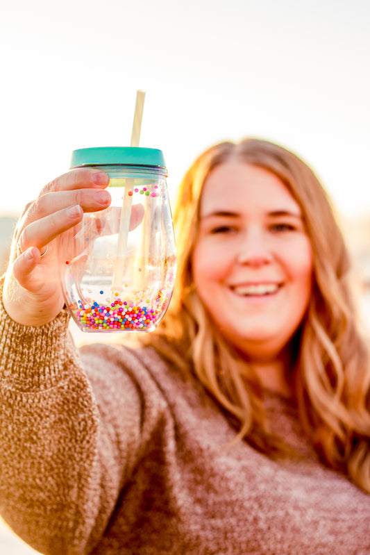Mini Pom Pom Tumbler- Mint/Clear