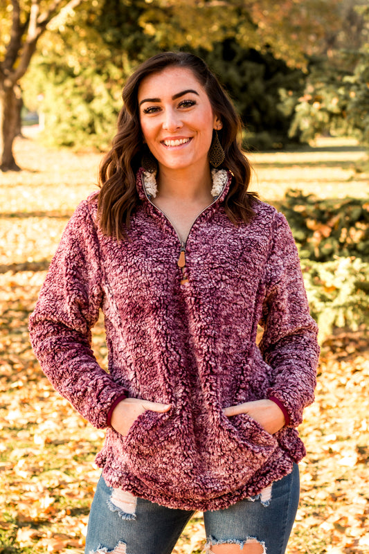 It's So Fluffy! Sherpa Pullover- Wine