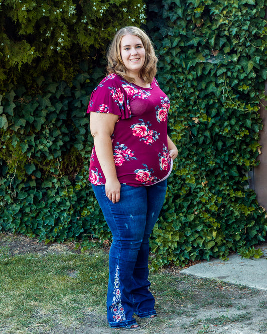 Dark Wash Floral Jean-X