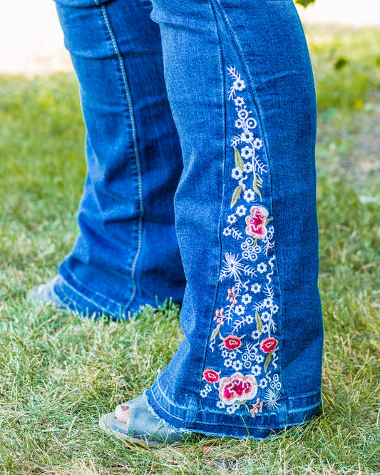 Dark Wash Floral Jean-X
