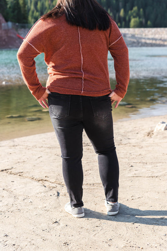Autumn is Calling Henley Button Top - Rust