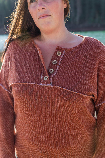 Autumn is Calling Henley Button Top - Rust