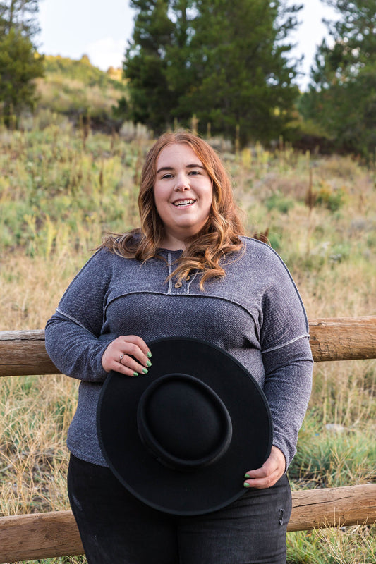 Autumn is Calling Henley Button Top - Charcoal