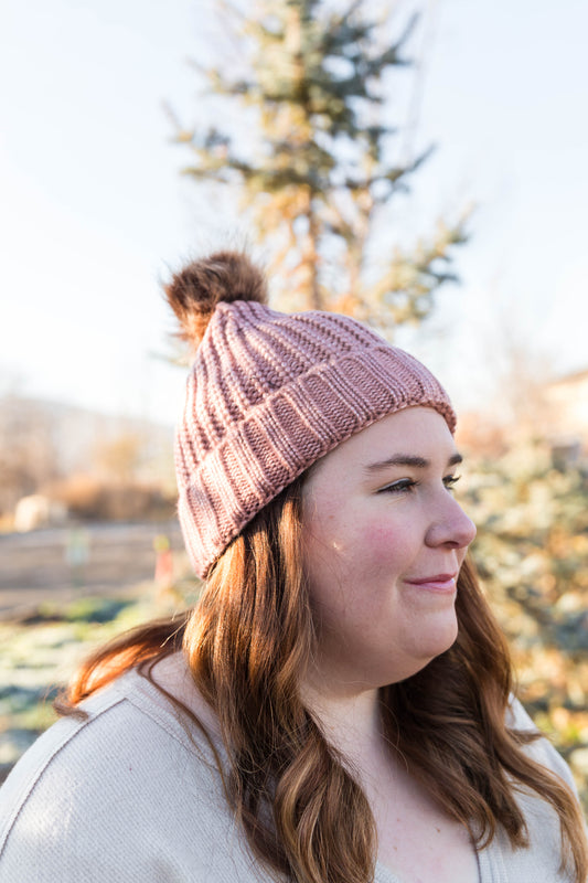Metallic Rib Knit Pom Beanie