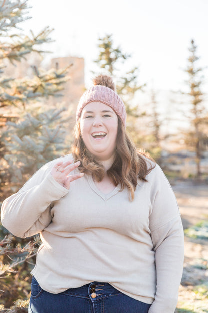 Metallic Rib Knit Pom Beanie