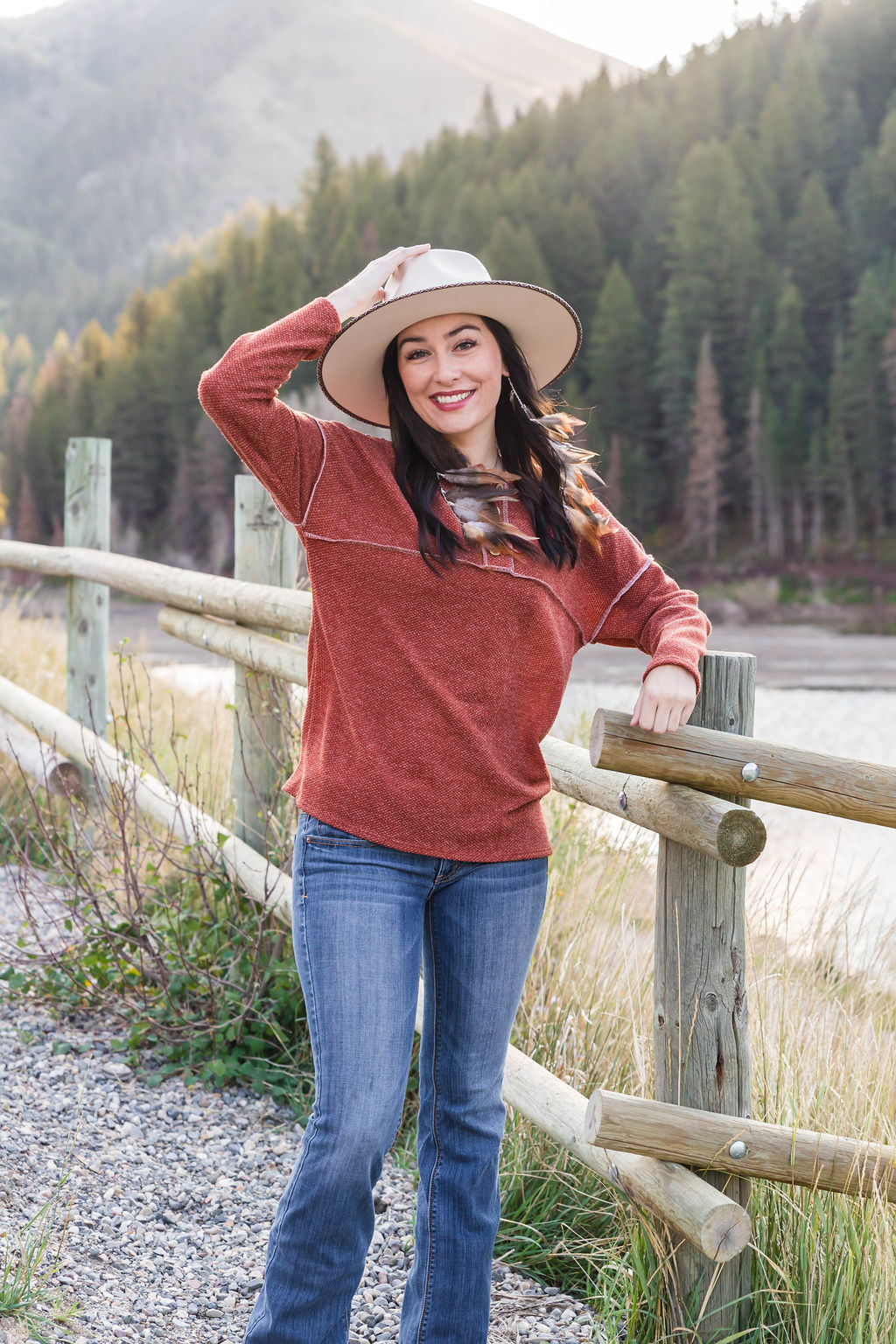 Autumn is Calling Henley Button Top - Rust