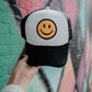Happy Face Trucker Hat (Black and White)