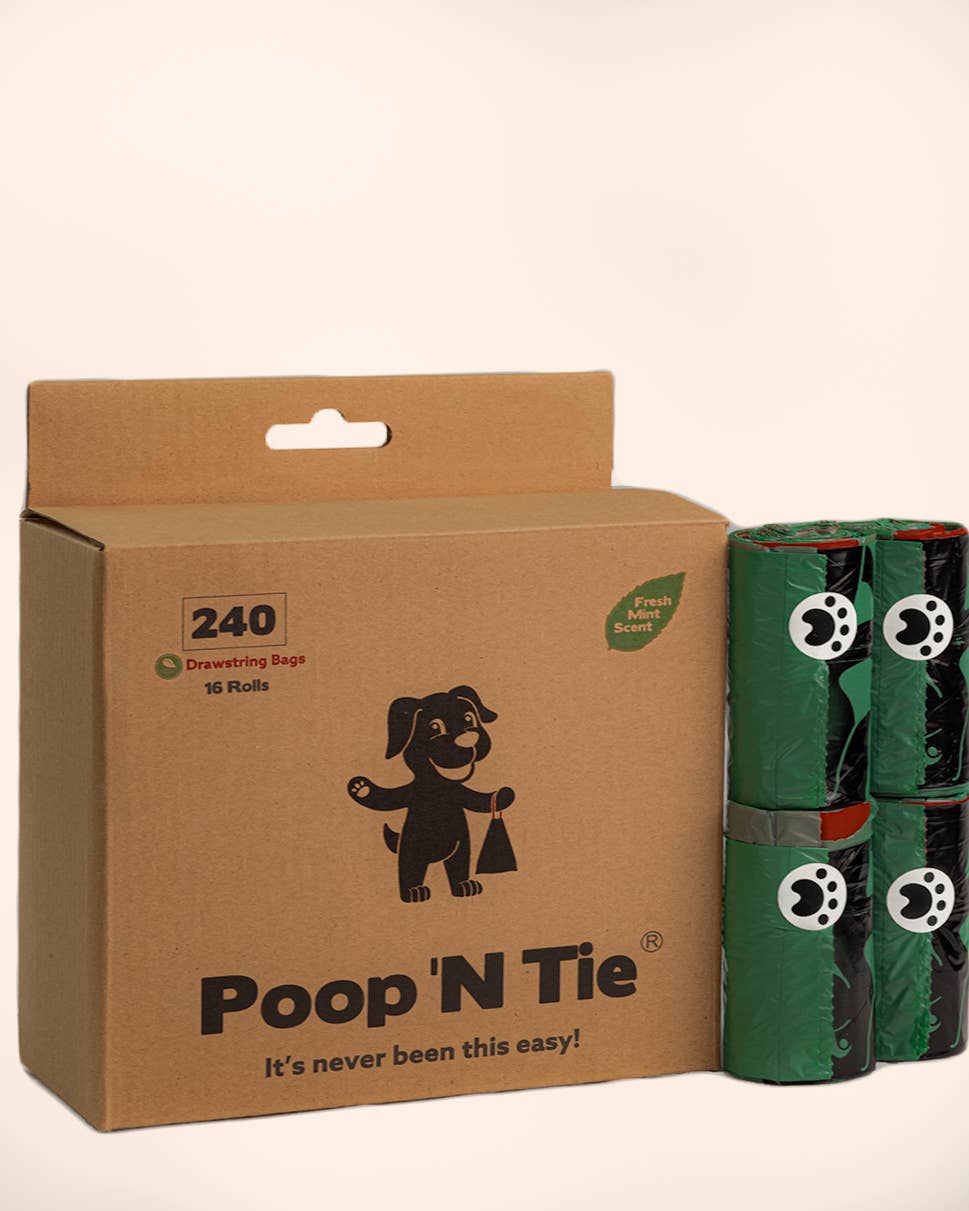 Poop 'N Tie Refill Box - 16 Rolls Of Drawstring Closure Bags