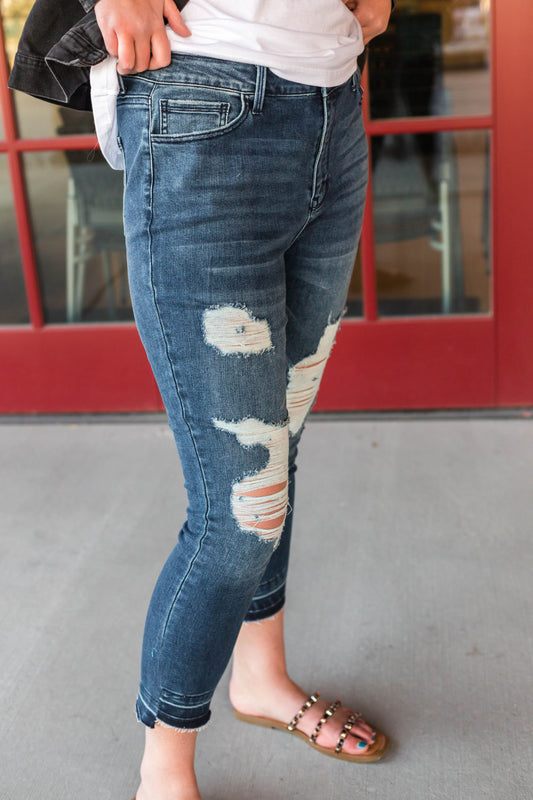 Gloria Distressed Mid Rise Skinny Denim Jean