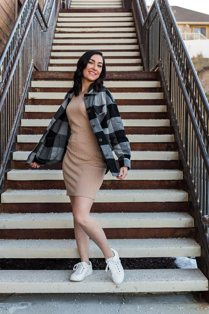 Aniston Long Sleeve Cable Knit Dress - Tan