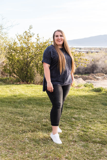 Mineral Wash Short Sleeve Round Neck Top