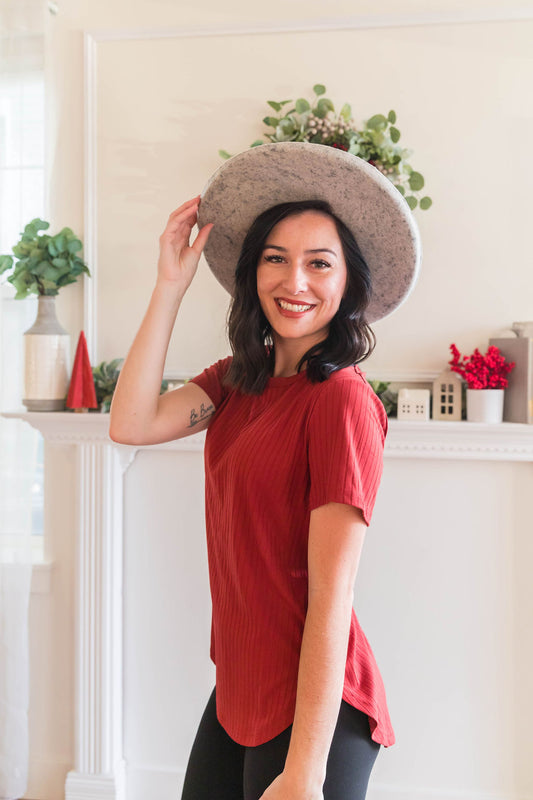 Beyond Basics Ribbed Tee- Maroon