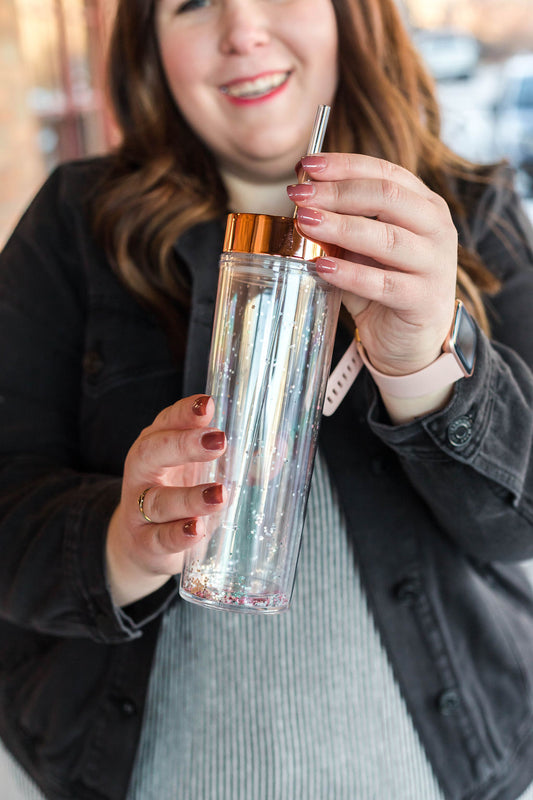 Plastic Drink Tumbler - Rose Gold Sparkle