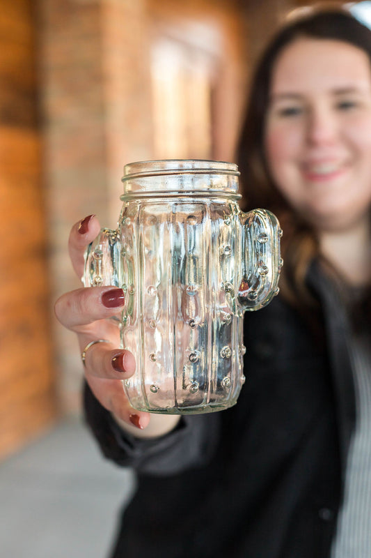12 Oz. Cactus Mason Jar Drinking Glass - Clear