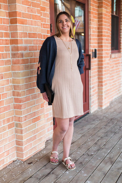 Aniston Long Sleeve Cable Knit Dress - Tan